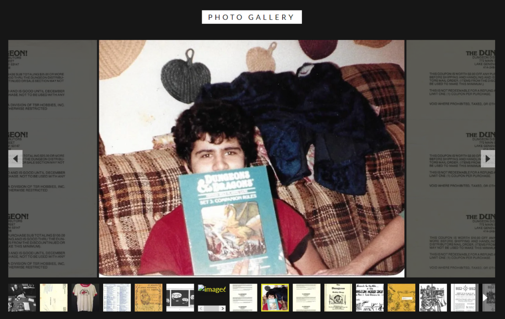 Screenshot from the page "Photo Gallery" with many images of pages, memorabilia, etc - and this picture of young Justin in the middle.