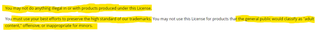 You may not use Paizo's trade dress for your products or advertisements—that is, you may not design your products to look confusingly similar to Paizo's products.

You may not do anything illegal in or with products produced under this License.