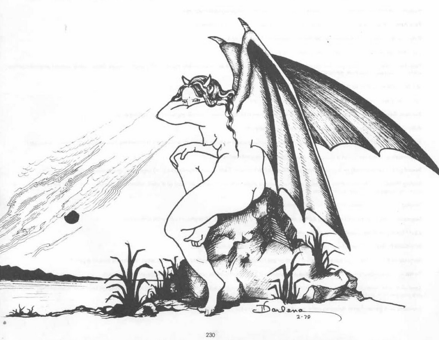 The naked succubus watching the sun rise by Darlene that features in the Advanced Dungeons & Dragons: Dungeon Master's Guide