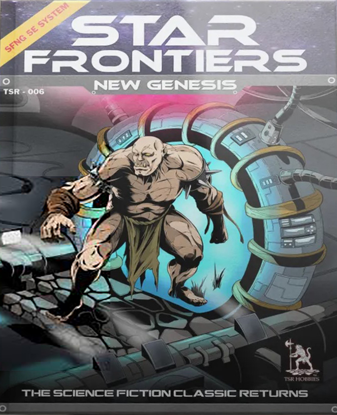The cover for TSR - 006, Star Frontiers New Genesis, which seems to depict an ogre emerging from a science fiction portal.
