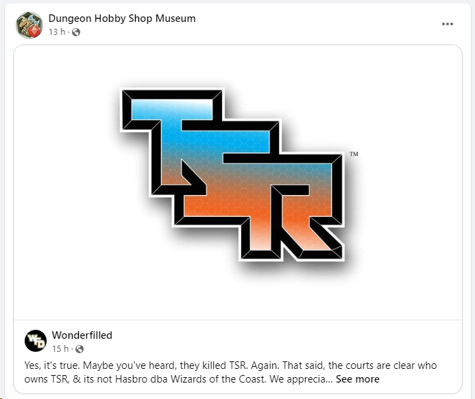 A screenshot of Dungeon Hobby Shop Museum re-sharing the post by Wonderfilled.